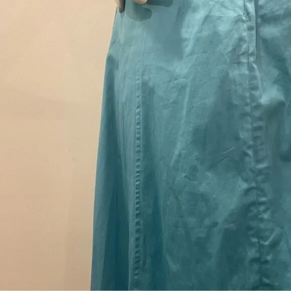 NWT CULT GAIA Chiara Sleeveless Blue Cotton-Blend Plunge Bubble Skirt Midi Dress - Picture 7 of 15